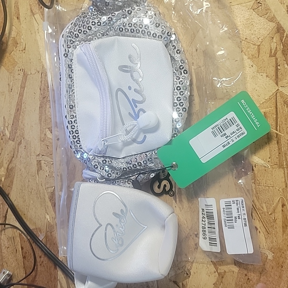 Tipsy‎ Elves NWT Sequin White Bride Fanny Pack W Drink Holder